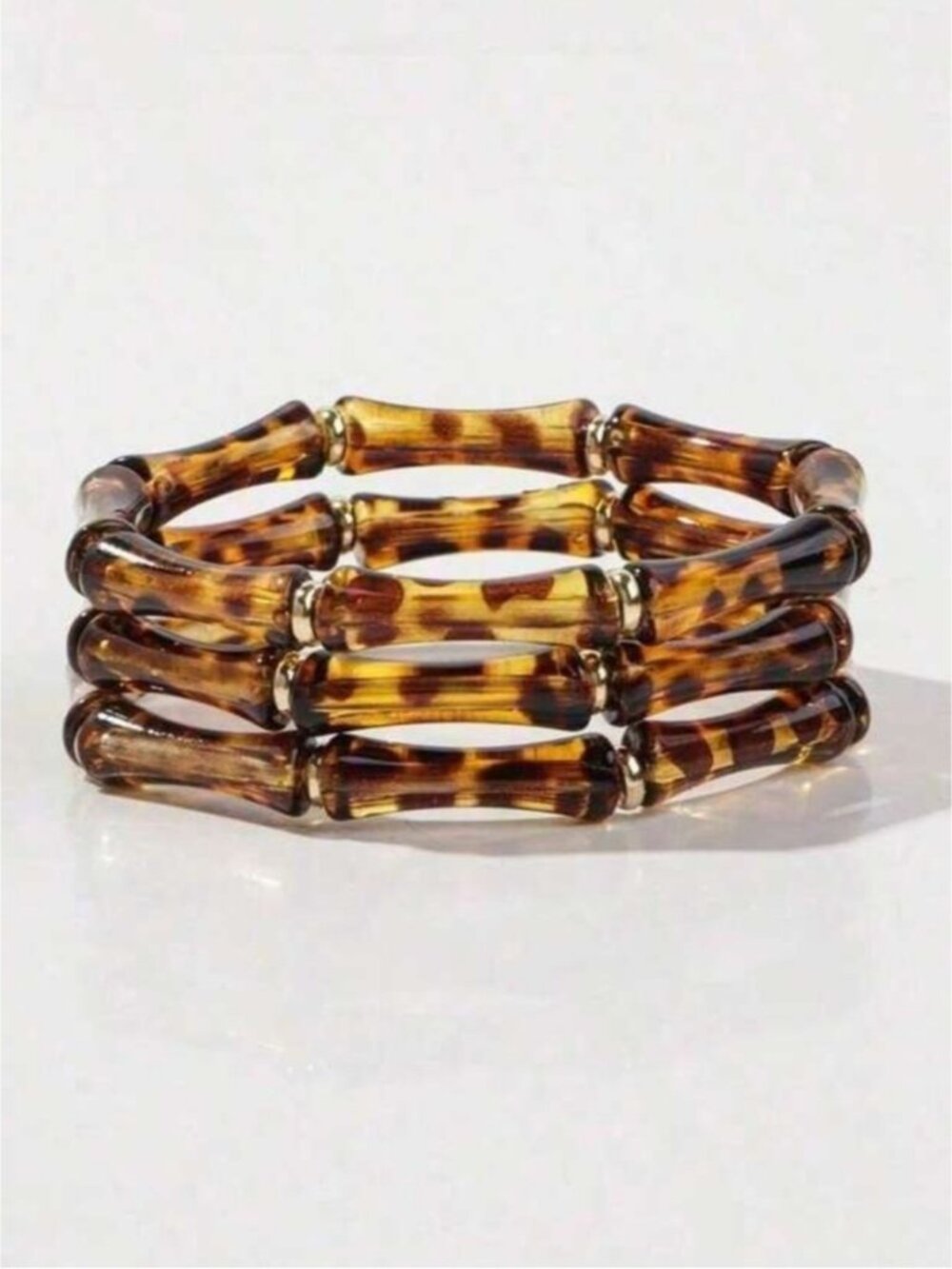 New! Bamboo Tortoiseshell Stretch Stack Bracelet Set NWOT